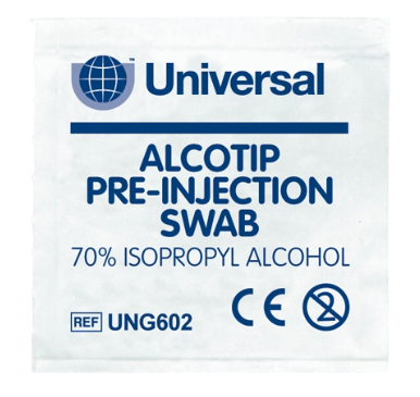 Universal Alcotip Pre-Injection Swabs 70% Isopropyl Alcohol - Box of 1 ...